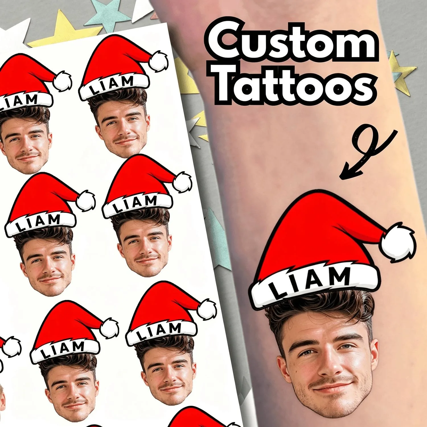 10/20/30/60/90pcs Custom Temporary Tattoos For Christmas - Personalized Family Friend Face Tattoo Stickers, Fun Gift For Parties