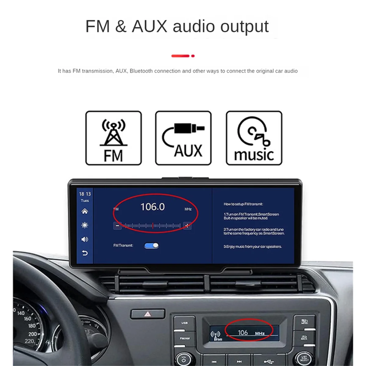 

Портативный автомобильный стереоприемник Bluetooth, беспроводной голосовой помощник CarPlay, сенсорный экран 10,26 дюйма, автомобильный радиоприемник 32G TF GPS