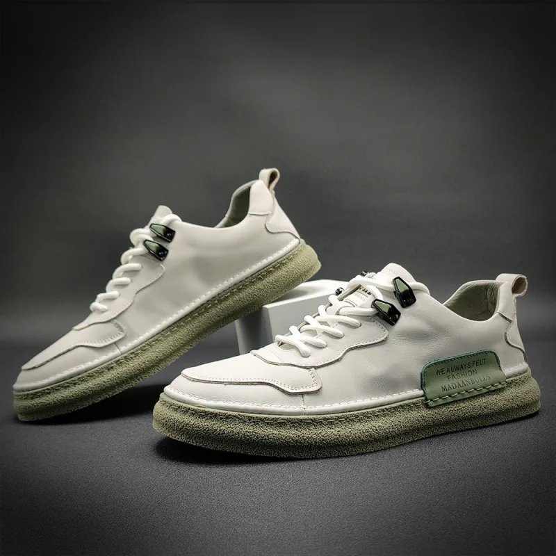 

New Men Genuine Leather Casual Shoes Street Fashion Flat Skate Cool Lace-up Loafers