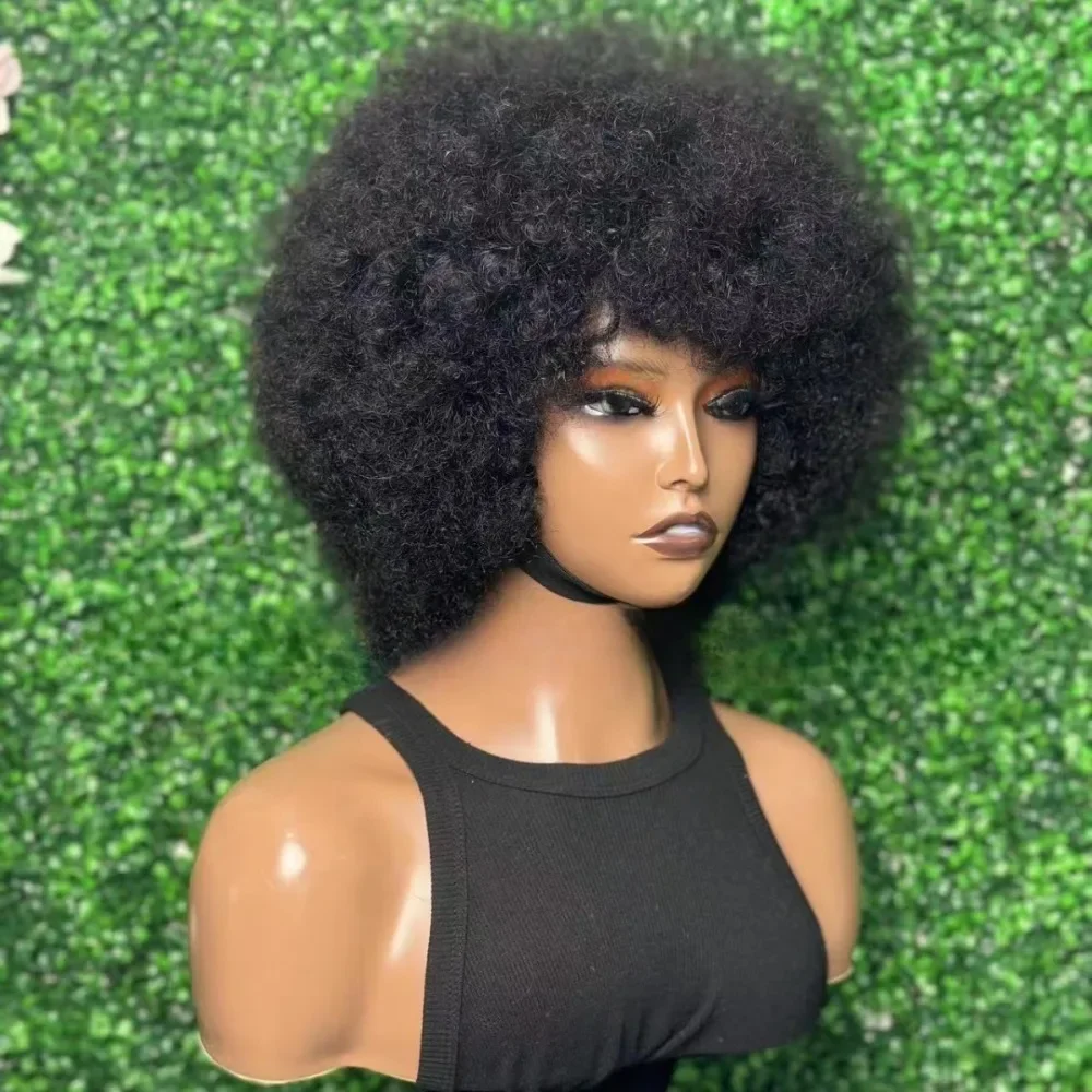 Afro Kinky Curly 100% Human Hair Fluffy Explosive Head Wig Full Machine Made High Quality Wig For Black Women Daily Use