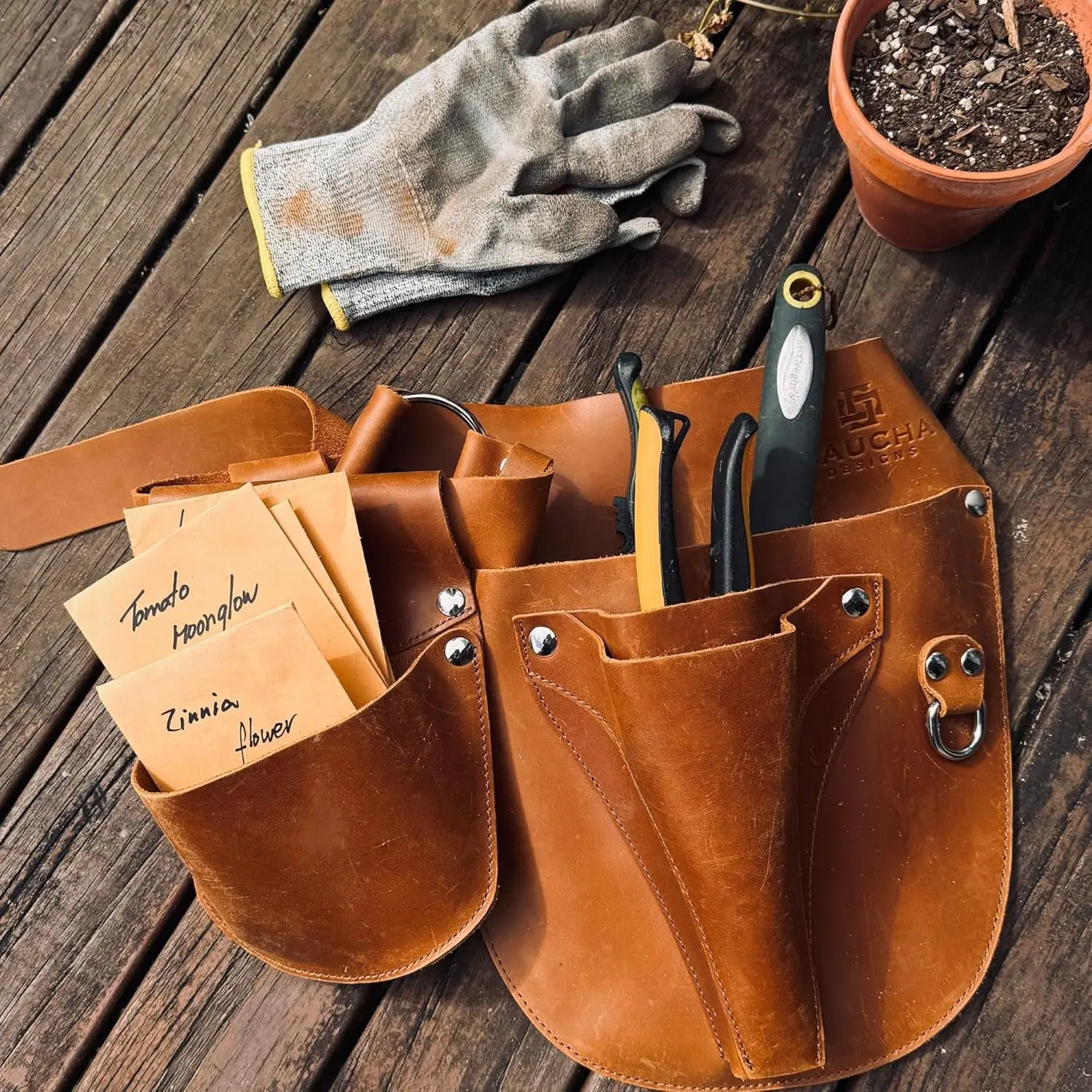 Leather Garden Tool Belt - Gardening gifts for women- Utility belt - Garden Tools Organizer Holster Pouch