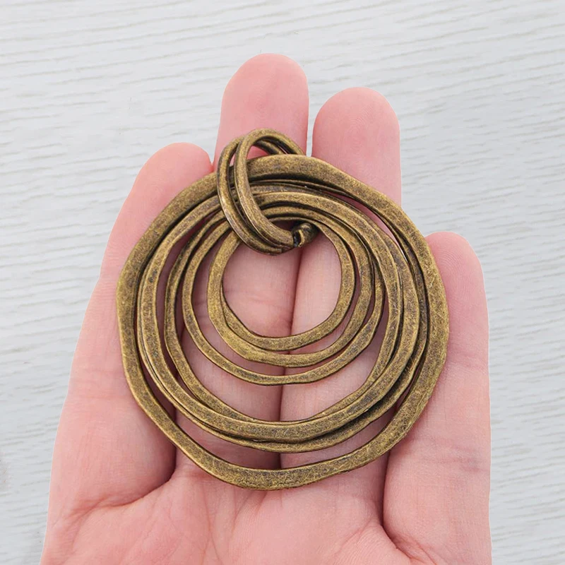 3 x Tibetan Silver/Gold Color Boho Hollow Open Large Round 7 Circles Charms Pendants for Necklace Jewelry Making Findings