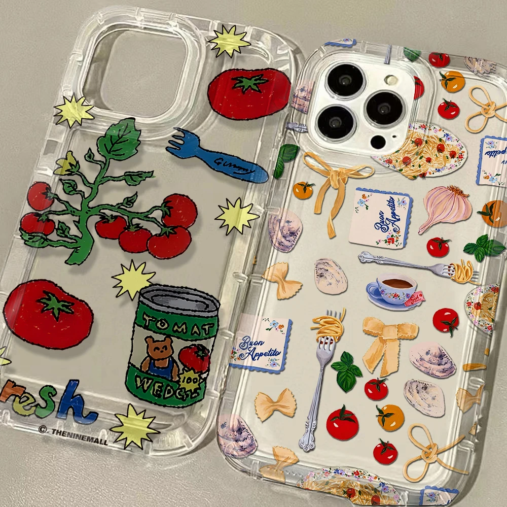 Italian food themed illustrations Phone Case for iPhone 17 16 15 14 13 12 11 Pro Max 7 8 Plus X XR XSMax Airbag Anti Fall Clear