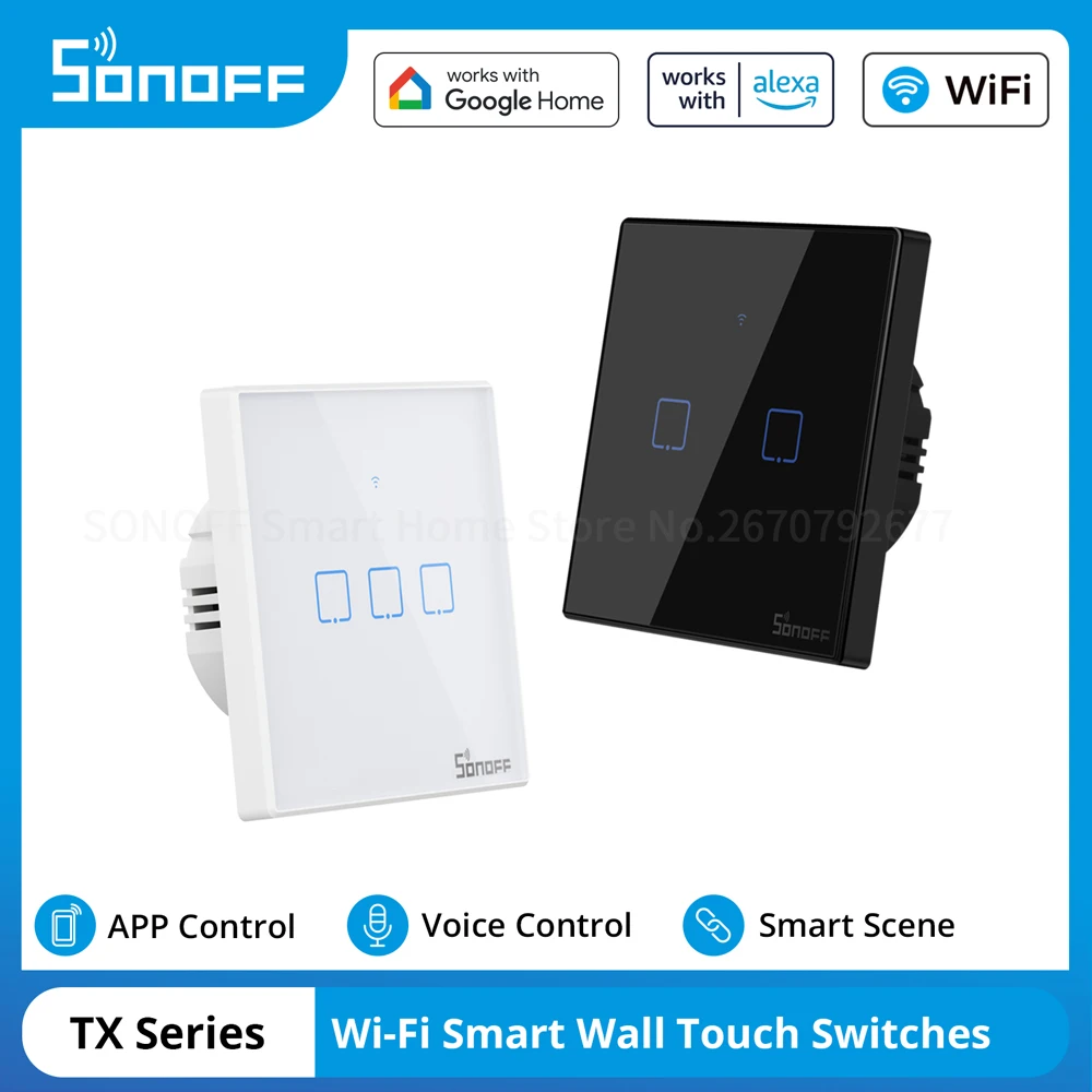 SONOFF TX Series WiFi Smart Wall Touch Switch EU/UK Type Smart Home 433Mhz Control Remote Voice Control via eWeLink Alexa Google