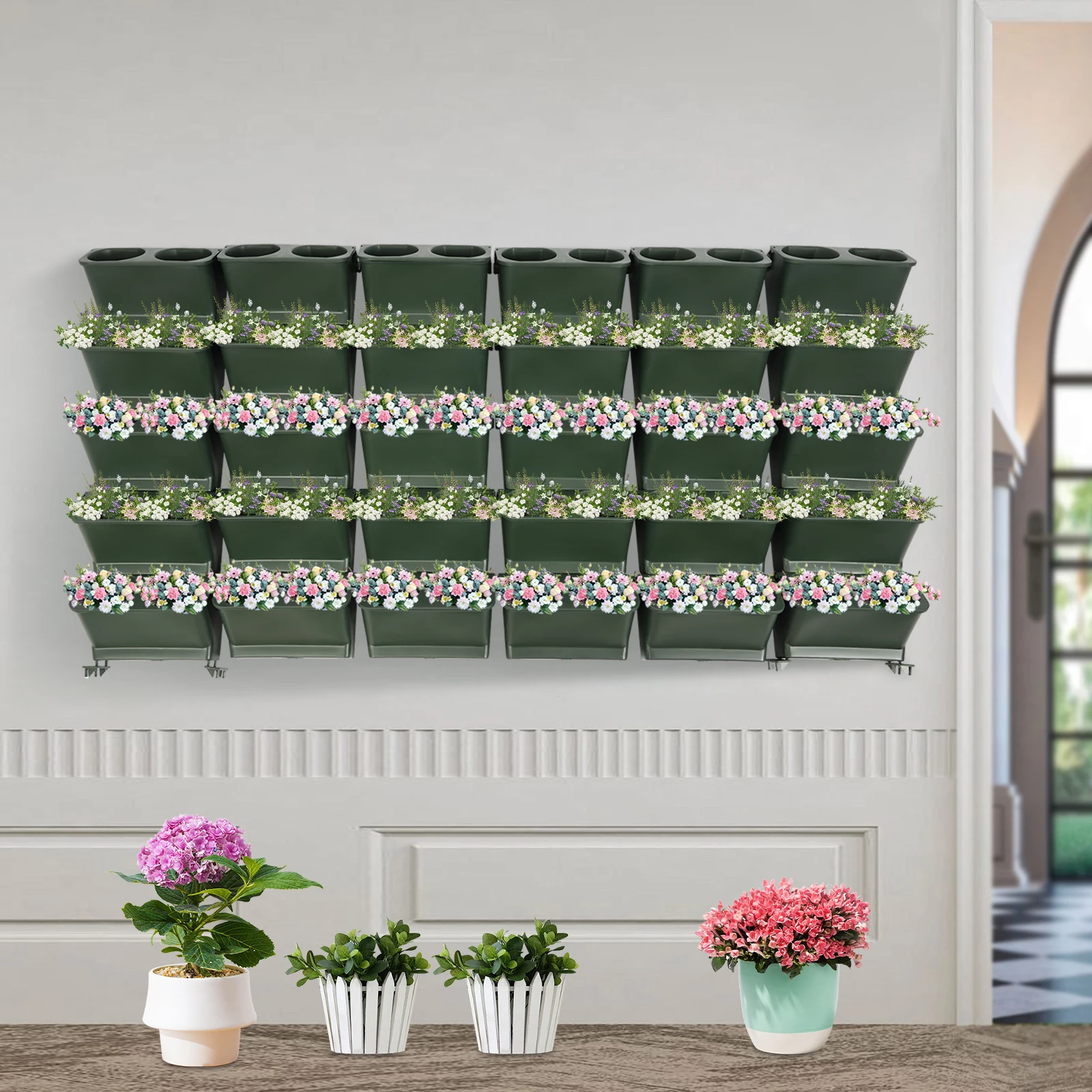 

Army Green Vertical Wall Planter 30 Pockets, PP Material Living Wall for Balcony, Office and Indoor Gardening