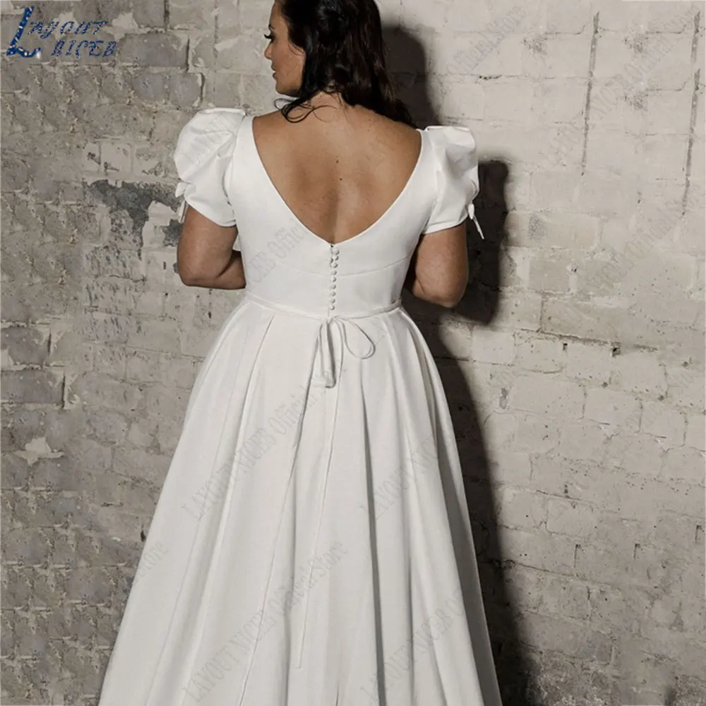 LAYOUT NICEB V-Neck A-Line Sleeveless Wedding Dresses Plus Size Backless Satin Bride Gowns Back Buttons vestidos de novias 2024