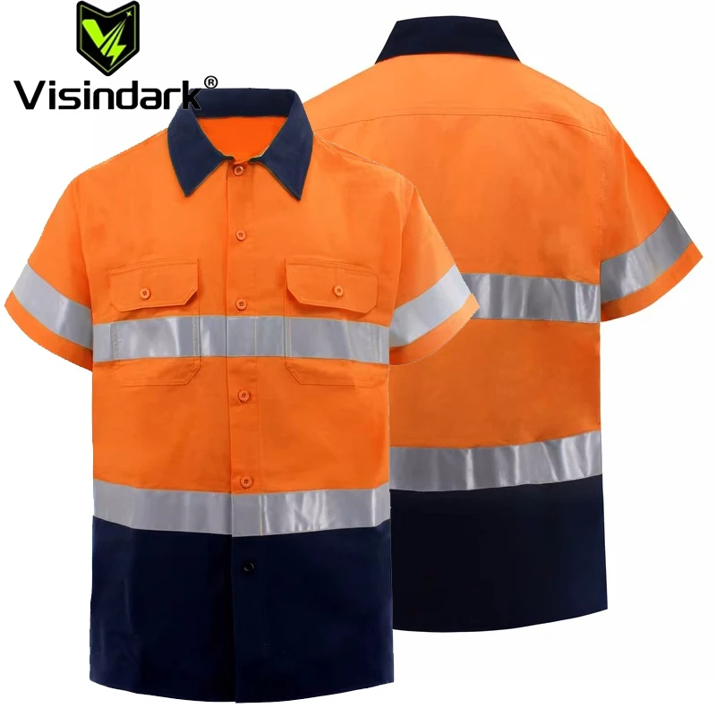 High Visibility Shirts for Men Short Sleeve Hi Vis Orange Reflective Safety Shirts for Men with Pockets