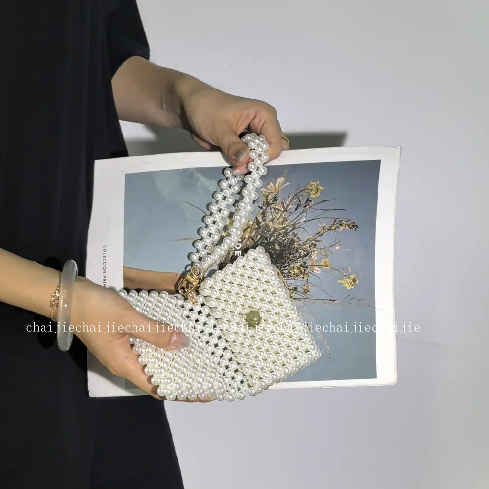 Ins لطيف الأميرة الصغيرة أنيقة اللؤلؤ حقيبة اليد المنسوجة مطرز حقائب نسائية مأدبة محفظة محمولة ألوان قابلة للتخصيص بالجملة #4