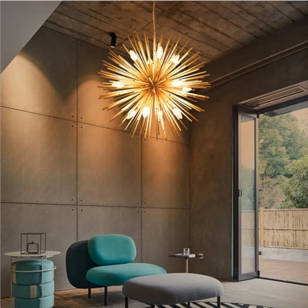 Nordic Modern Creative Personalized Chandelier Golden Simple Restaurant Bedroom Dandelion Ball Lamp