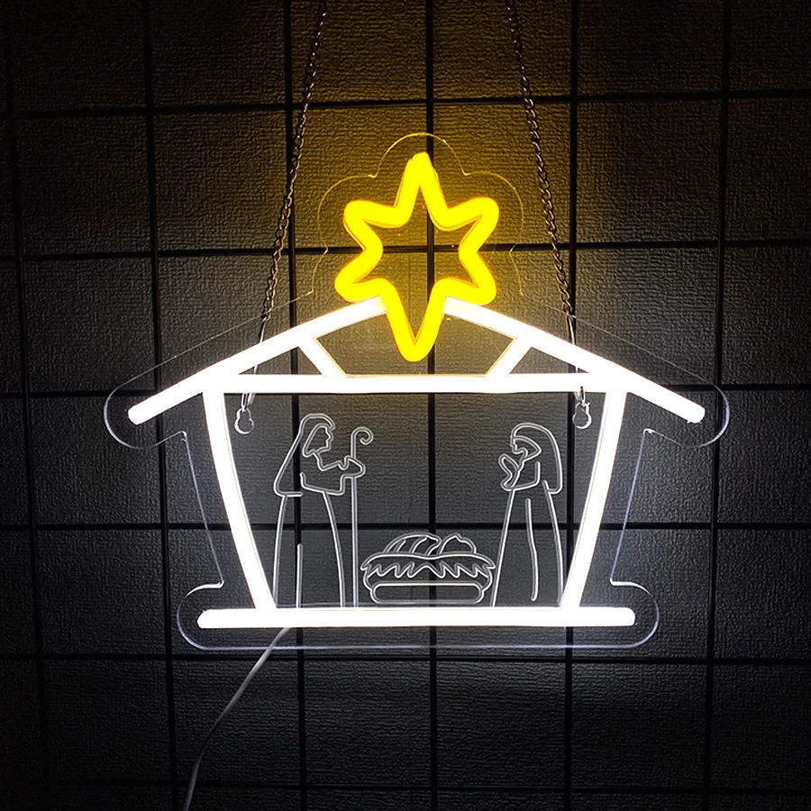 Nativity Scene Neon Sign - USB Christian Decor, Ideal for Home, Prayer Room, Church Spaces, Faith-Focused LED Wall Art
