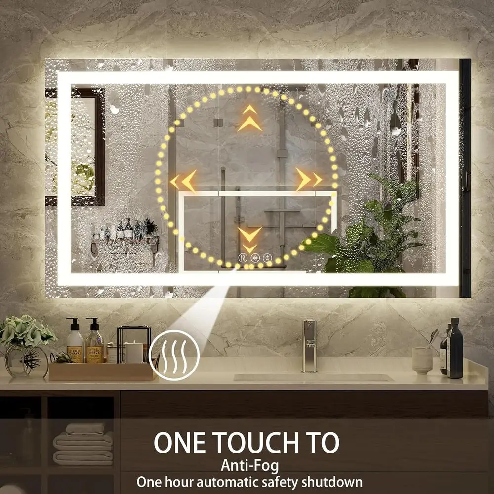 Miroir de salle de bain rétroéclairage LED à intensité variable et éclairage avant, 36 x 48, 3 options de couleurs, antibuée, verre trempé