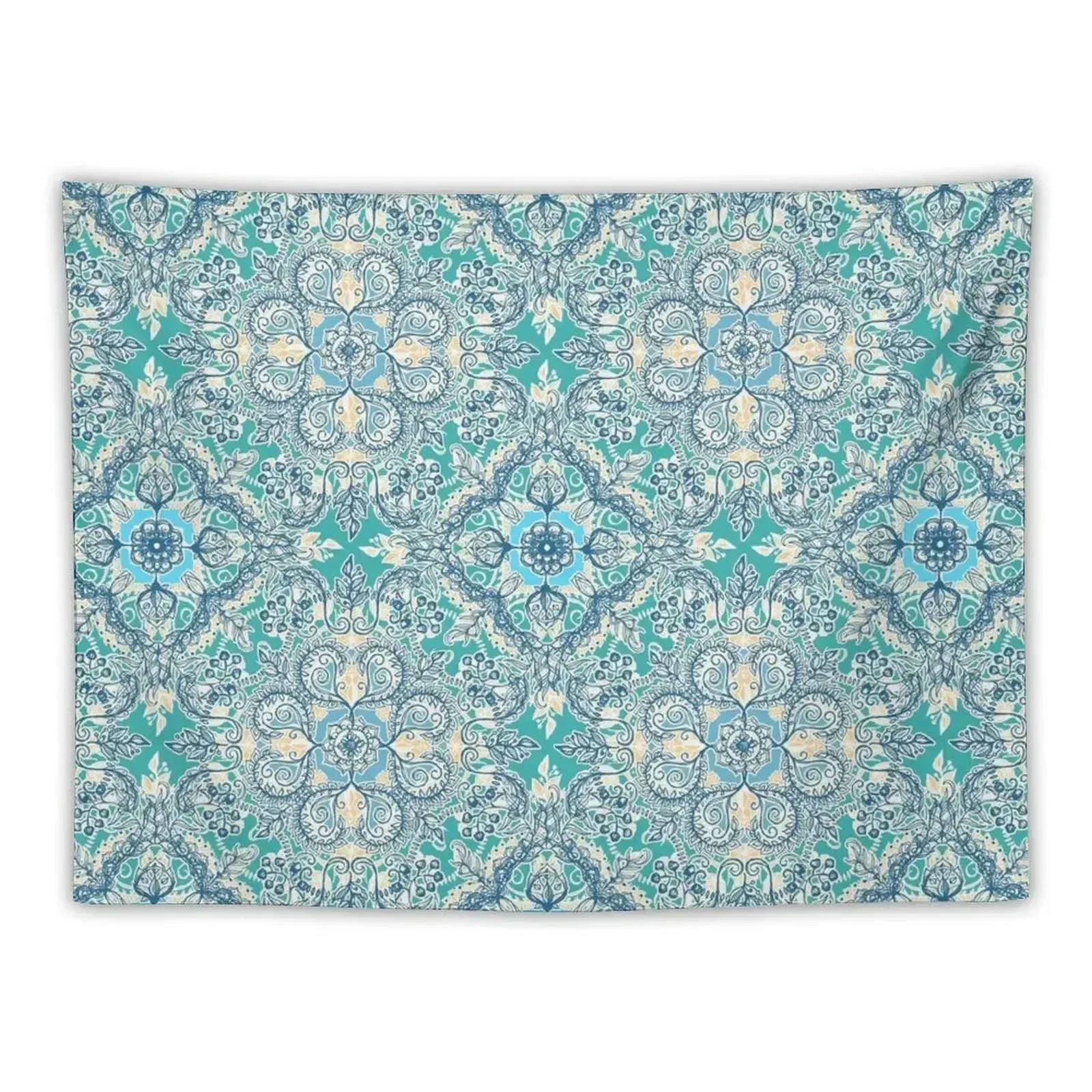 Gypsy Floral in Teal & Blue Tapestry Wall Decorations Aesthetics For Room Tapestry