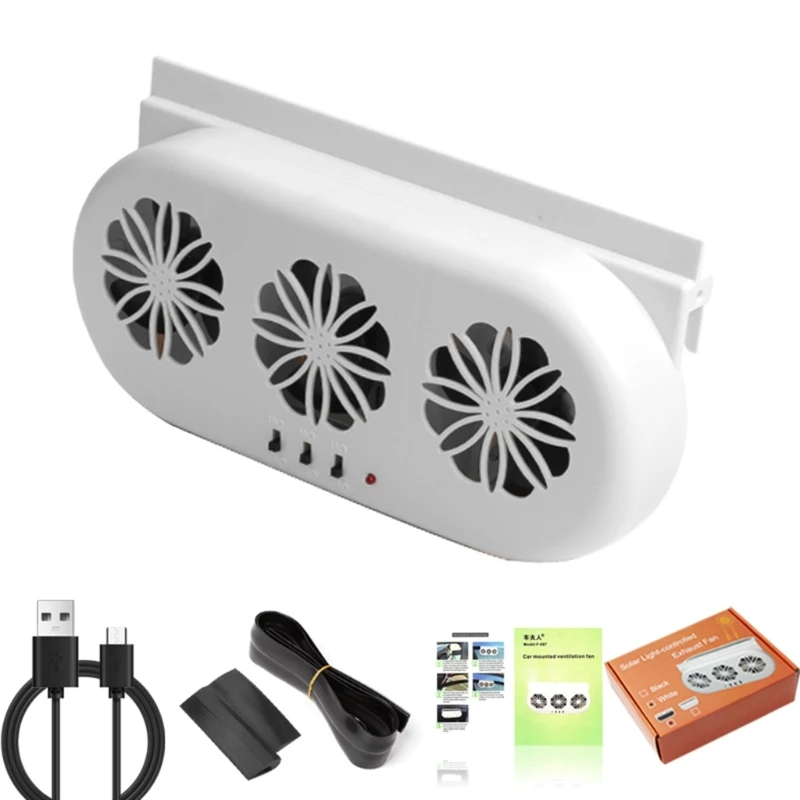 3 Fans Solar Power Car SUV Cool Fan Coolers Window Air Vent Exhaust Ventilation 5000RPM Car Window Air Vent Coolers