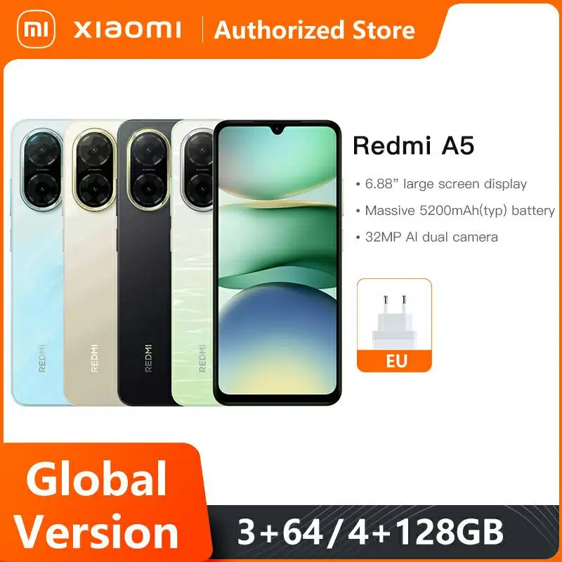 Versão global xiaomi redmi a5 smartphone unisoc t7250 cpu 6.88 "display 5200mah bateria 15w carregamento rápido 32mp ai câmera dupla