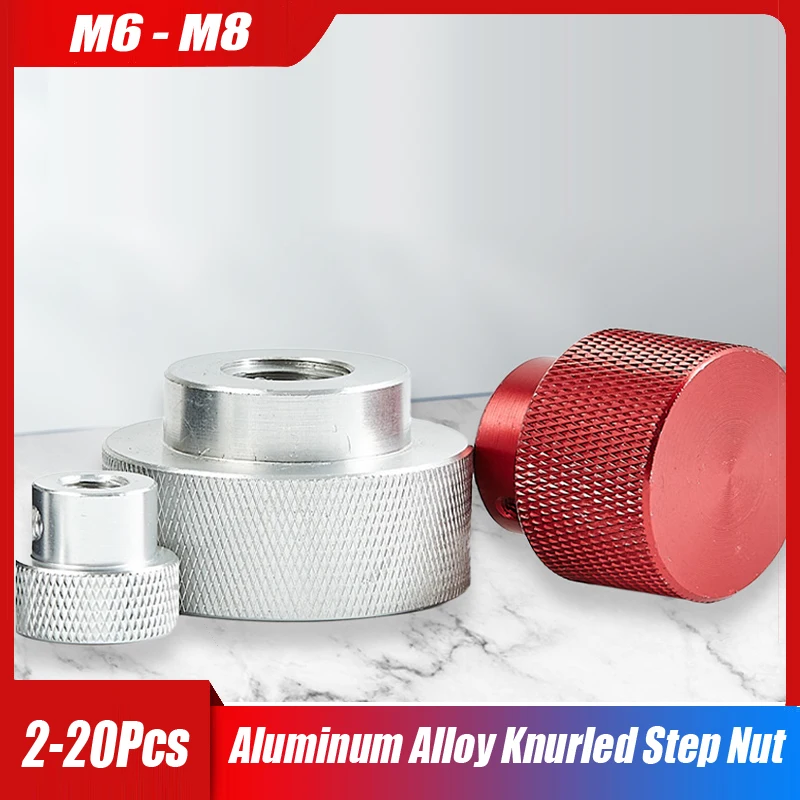 

2/5/8/10/20Pcs M6 M8 Blind Hole Hand Nut Aluminum Alloy Knurled Step Nut With Collar Thumb Nuts Black/Red/Aluminium