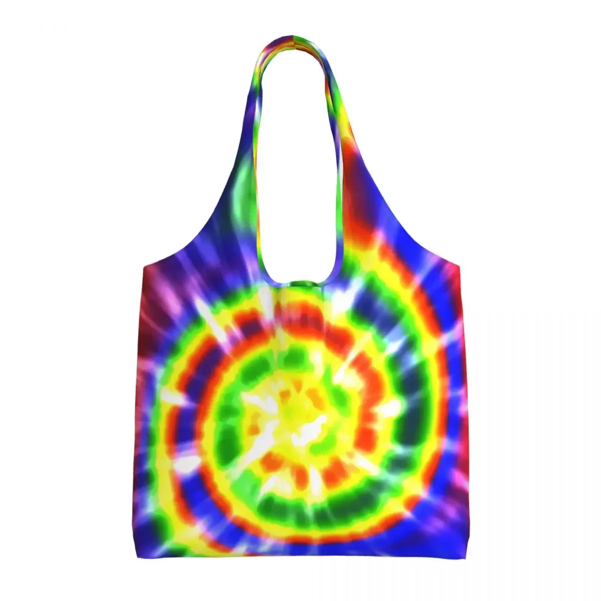 Custom Colorful Tie Dye Groceries Shopping Tote Bags Women Traditional Dyeing Art Canvas Shoulder Shopper Bags Capacity Handbag