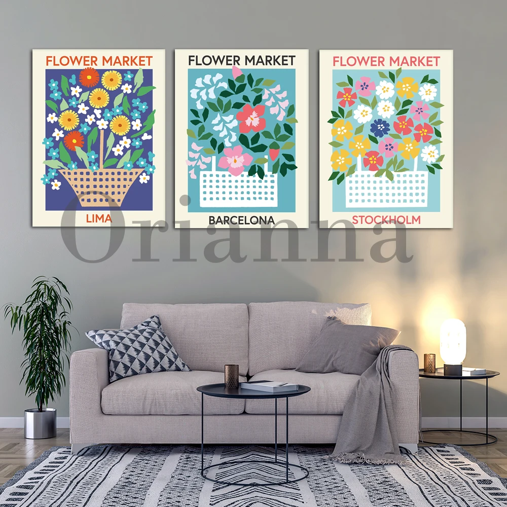 Amsterdam Barcelona Lima London Stockholm Tokyo Flower Market Poster Danish Pastel Wall Art Print Living Room Cuadros Home Decor