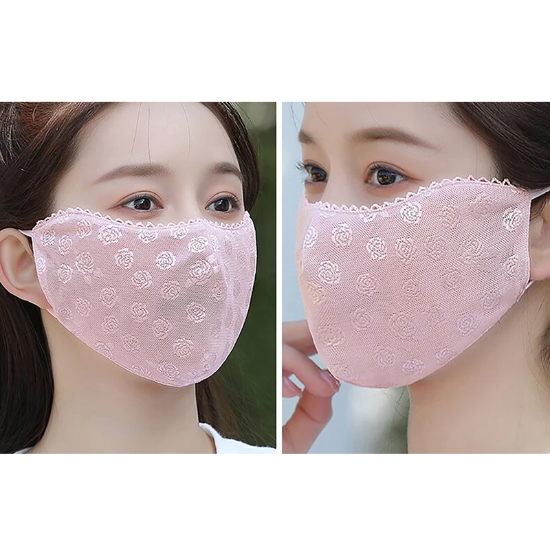 Lightweight Breathable Summer Sunscreen Lace Mask Sunshade Solid Color Sunscreen Face Cover Strap Hanging Ear UV Protection Mask