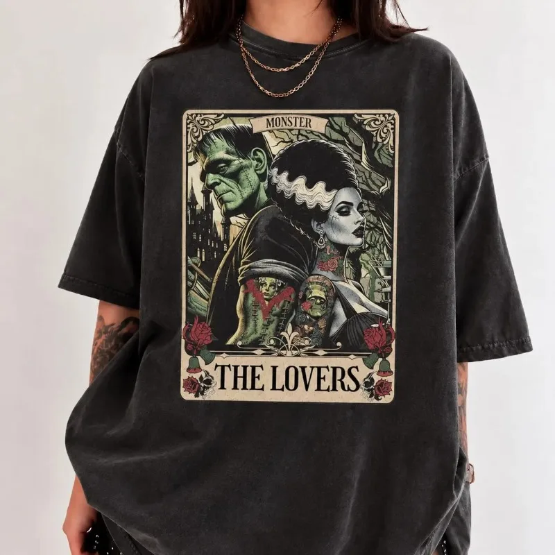 Frankenstein Enthusiast Tarot Card Shirt, Gothic Horror T-shirt, Dark and Romantic Halloween All Year Round Unisex Retro T-shirt