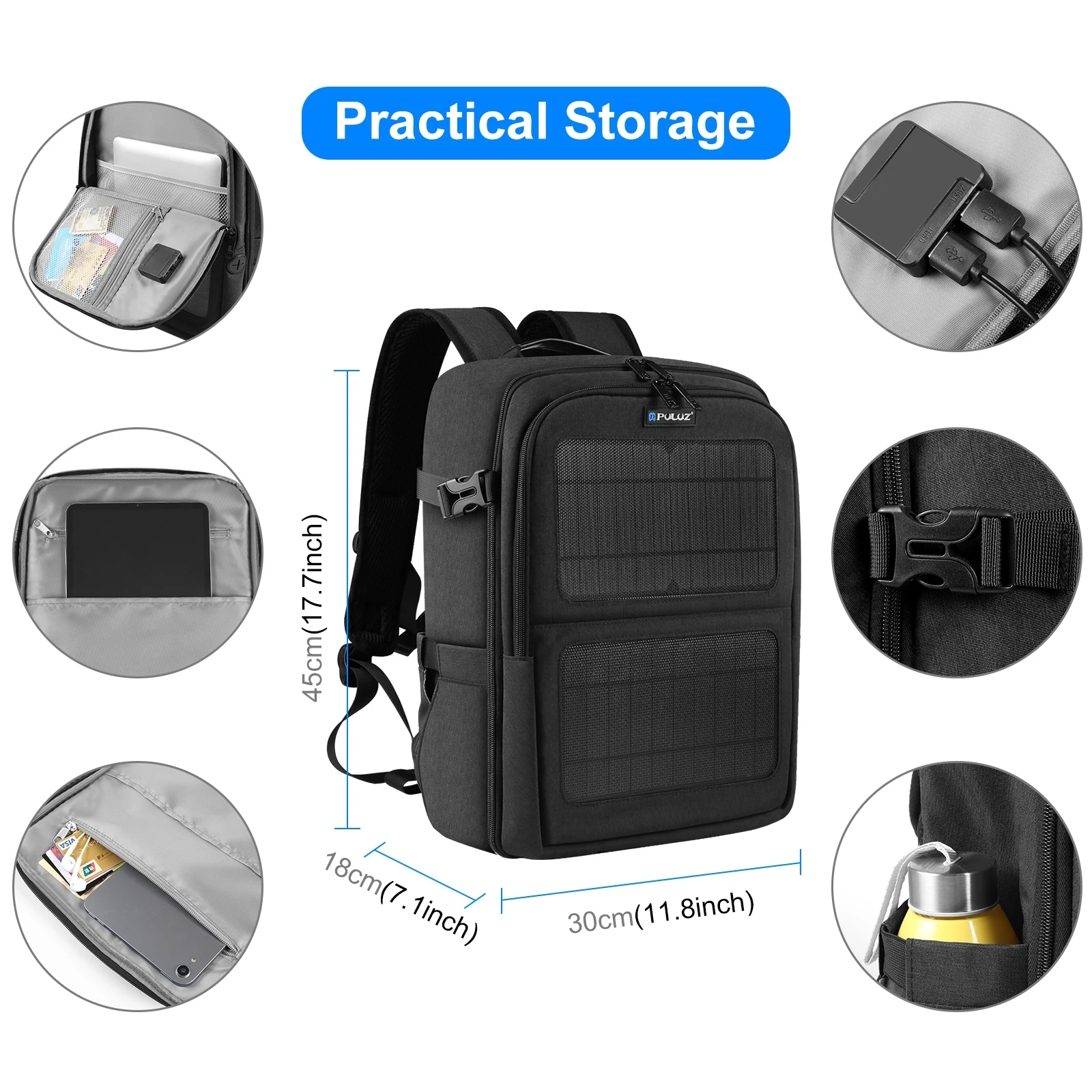 DSLR Photography Outdoor Camera Backpack Solar Energy Backpack Digital DSLR Bag Camera Photo Bag for 14 inch Laptop