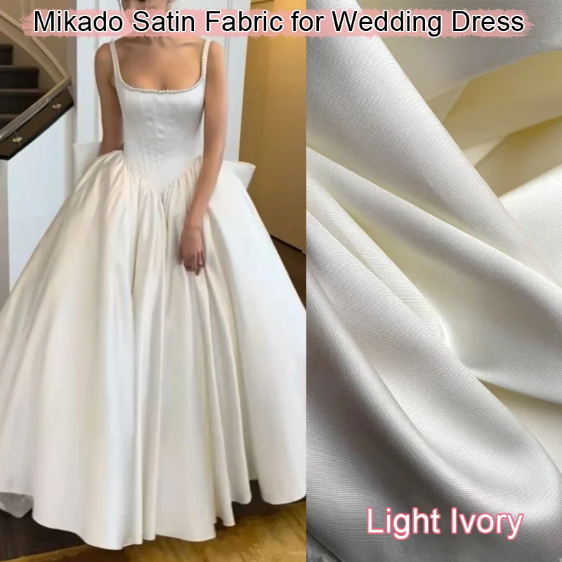 

White Ivory Champagne Mikado Satin Fabric for Bridal Wedding Dress Suit Fabric, Twill Satin Fabric Sewing Material