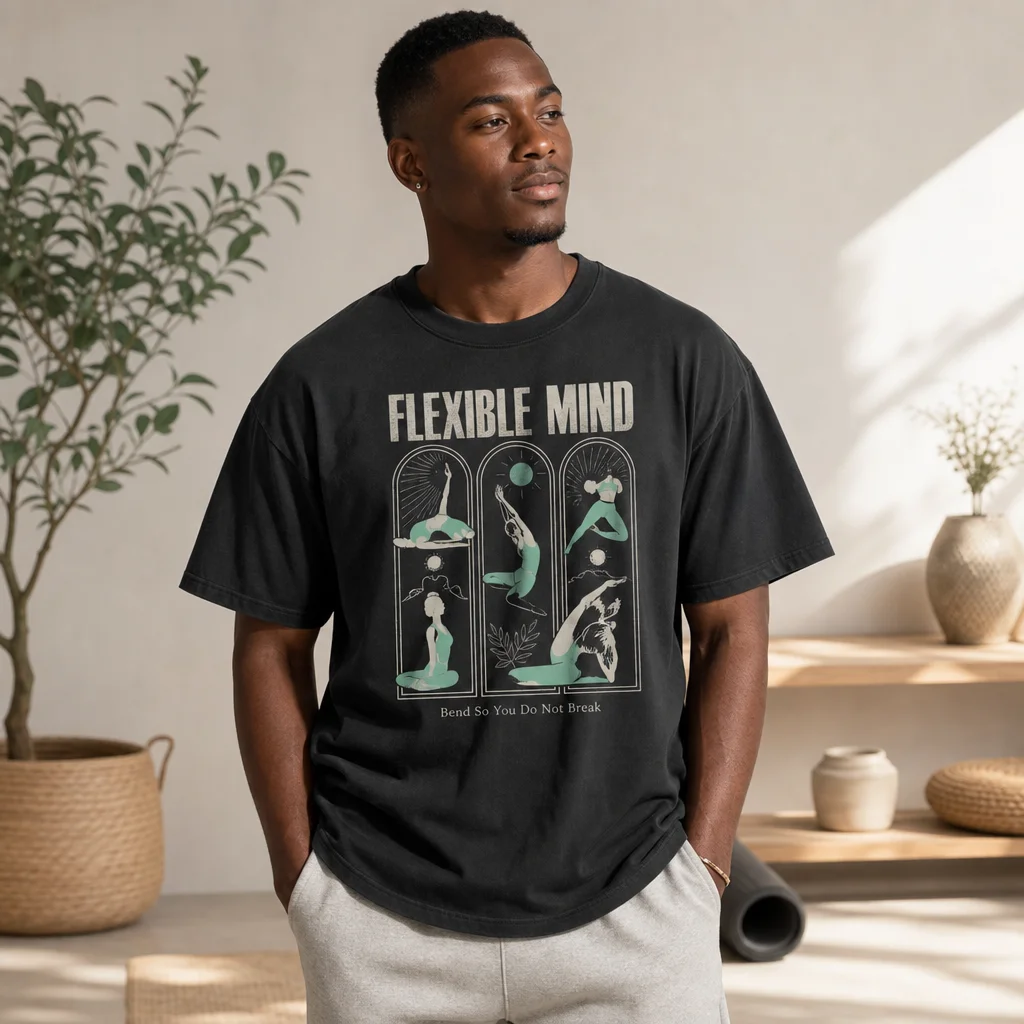 

Men Graphic T Shirt Short Sleeve Loose Fit 50-50 Cotton Polyester Stretch Fabric Yoga Graphic Summer Casual for Daily Home