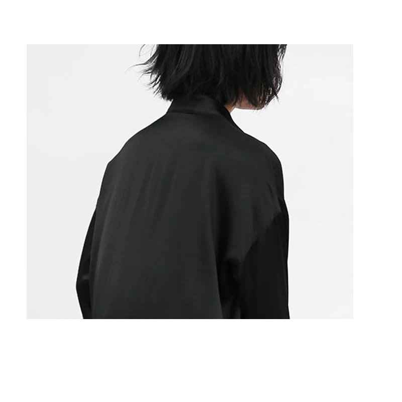 Luxo amoreira seda camisa feminina preto seda manga longa temperamento blusa brilho brilhante casual moda feminina primavera verão