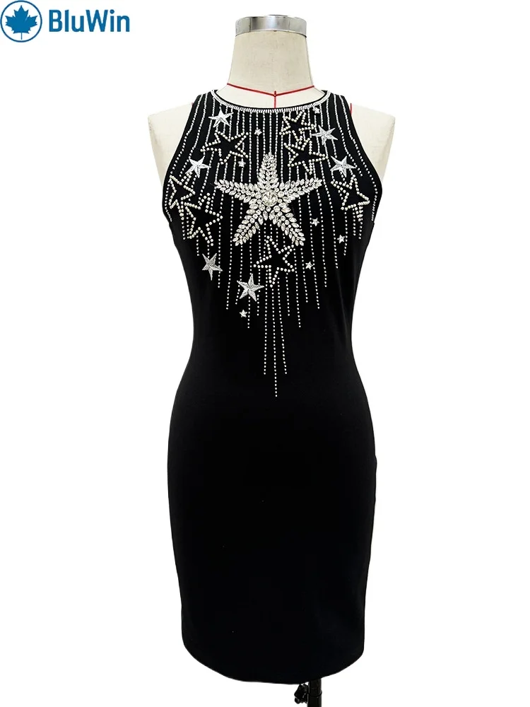 

BluWin 2025 Celebrity Style Embroidered Beaded Bodycon Sleeveless Tank Dress – Luxury Stretch Fitted Party Dress for Women