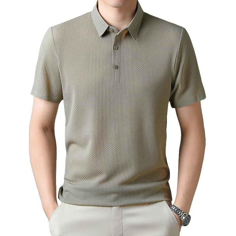 Waffle ice silk short sleeved men's polo shirtsweat absorbing casual shirtcool and breathable new style high-quality