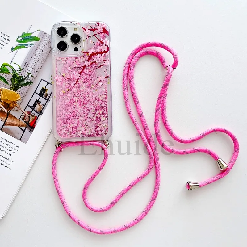 Shockproof Case For Xiaomi Redmi Note 14 13 Pro Plus 15 13C 14C 15C Mi 15 Strap Liquid Quicksand Glitter Crossbody Lanyard Cover