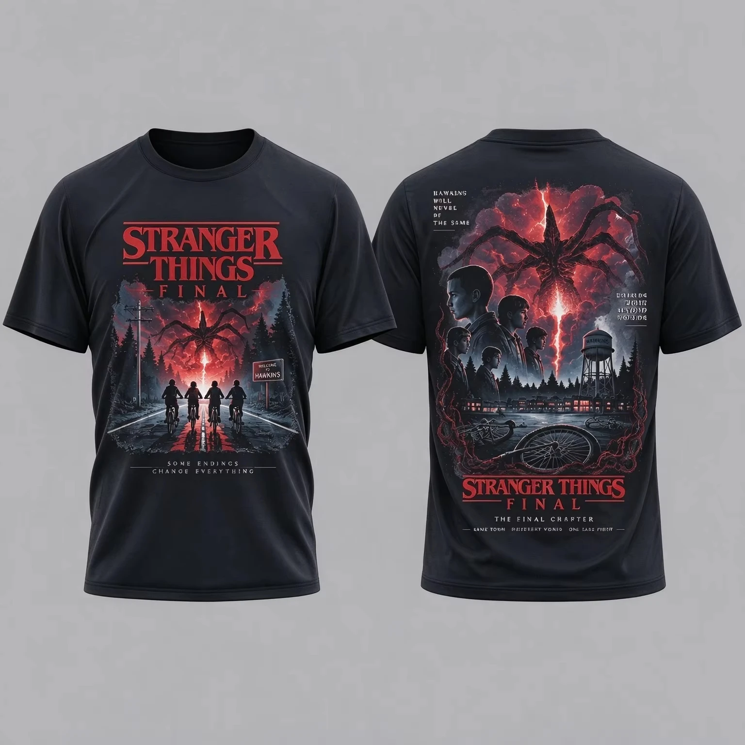 Stranger Things Final Season Hawkins Graphic Tee T Shirt Men's Women's Unisex Cotton Retro Edgy Cool Oversized Short Sleeve Top