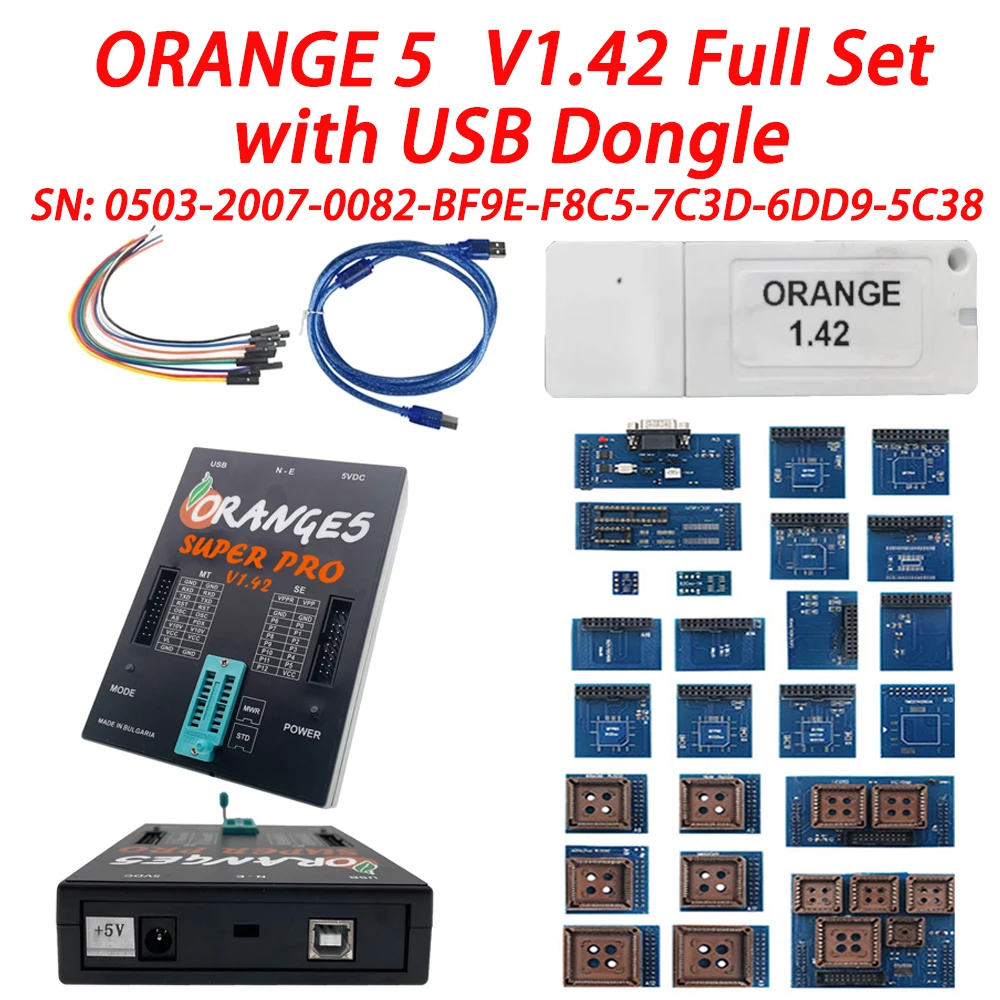 Full Activation V1.42 Orange5 Super Pro USB Dongle ECU Programmer Tool for SRS Dash Modules Key Prog Immo Pin with Full Adapter