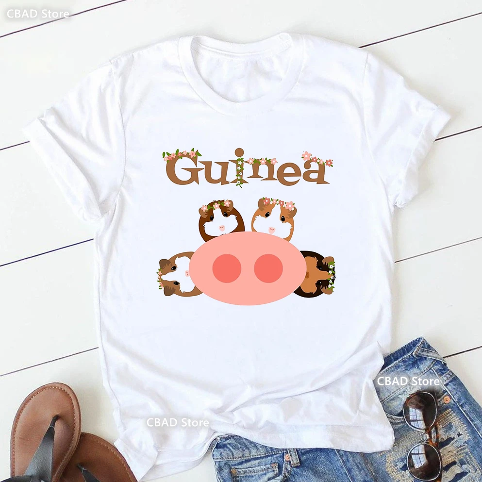 

Flowers And Guinea Pig Graphic Print Tshirt Girls Spring Floral T Shirt Women Harajuku Kawaii Clothes Summer Fashion T-Shirt