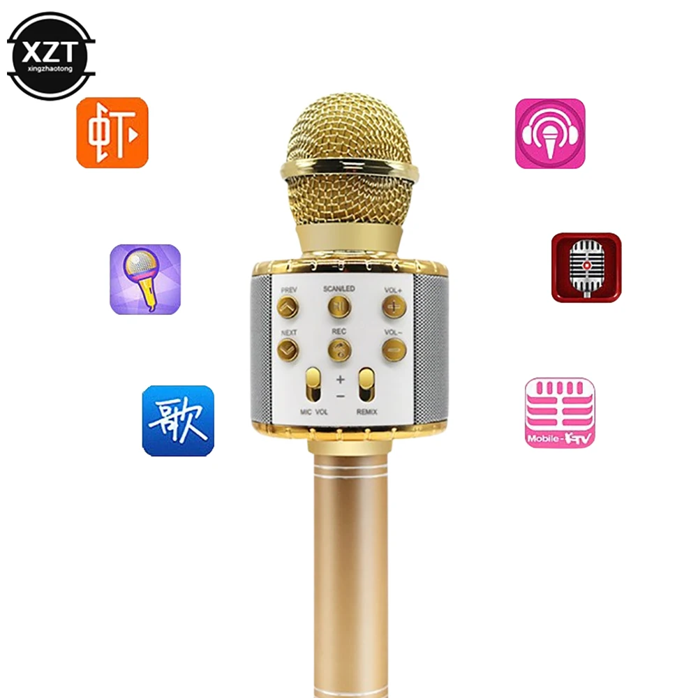 Wireless Karaoke Microphone Bluetooth Handheld Portable Speaker Home KTV Player with Dancing LED Lights Record Function for Kids