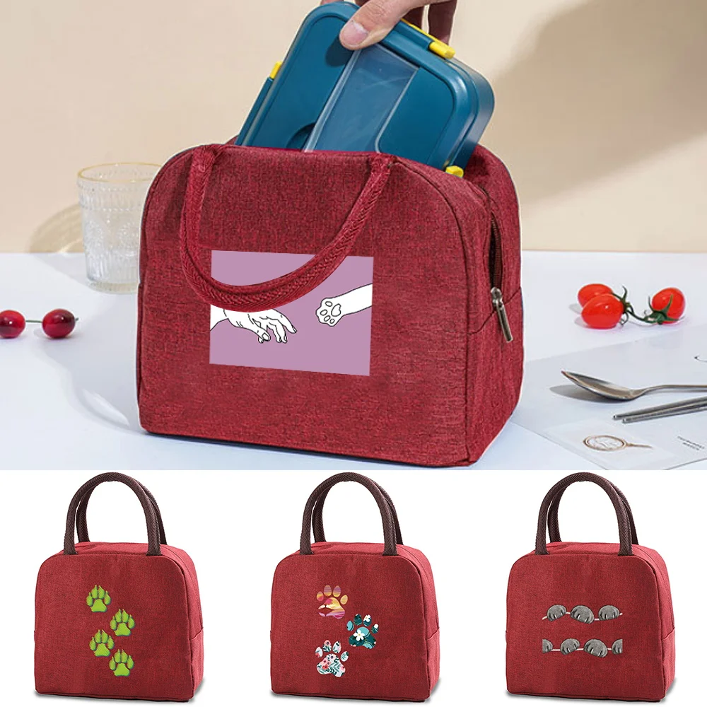 

New Cartoon Footprints Cooler Lunch Bag Insulated Picnic Bag Women Travel Thermal Dinner Bag Canvas Lunch Box Insulated HandBags