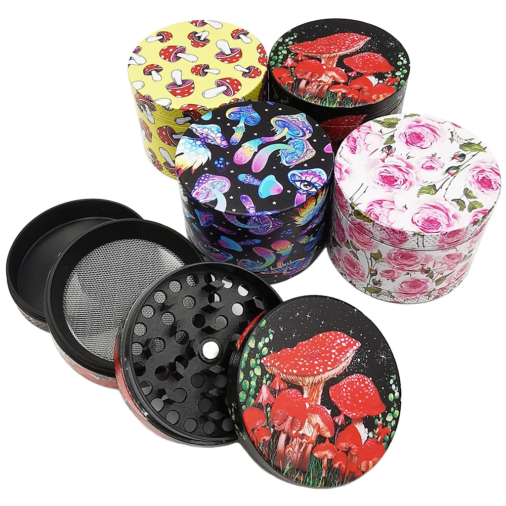 50mm Zinc Alloy Smoke Grinder 4 Layer Tobacco Grinder Herb Grinder Kitchen Accessories Mini Cute Cigar Moon Tree Mushroom Rose