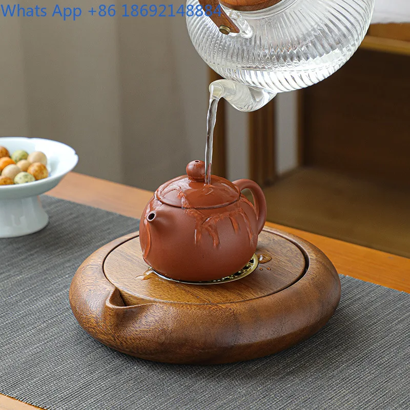 

Walnut Solid Wood Teapot Holder Dry Soaking Tray Round Household Chinese Zen Tea Holder Water Storage Tray Gaiwan Tea Mat