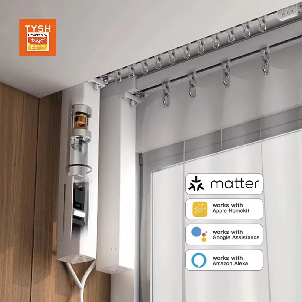 Matter Over Wifi Electric Curtain Motor Automatic Motorized Curtain With Track System Smart Wifi Curtain Motor