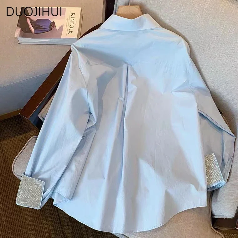 DUOJIHUI Blue Spring New Elegant Office Lady Loose Women Shirt French Chic Button Simple Casual Long Sleeve Fashion Female Shirt