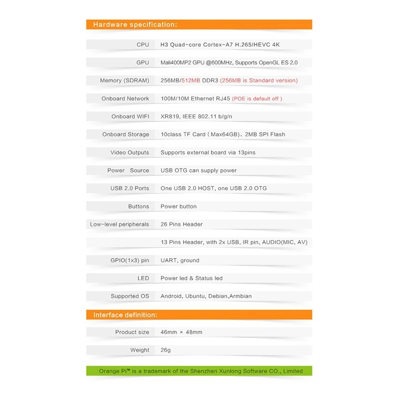 Orange Pi Zero LTS 512MB H3 Quad-Core,Open-Source Single Board Computer, Accessory Run Android 4.4, Ubuntu, Debian Image