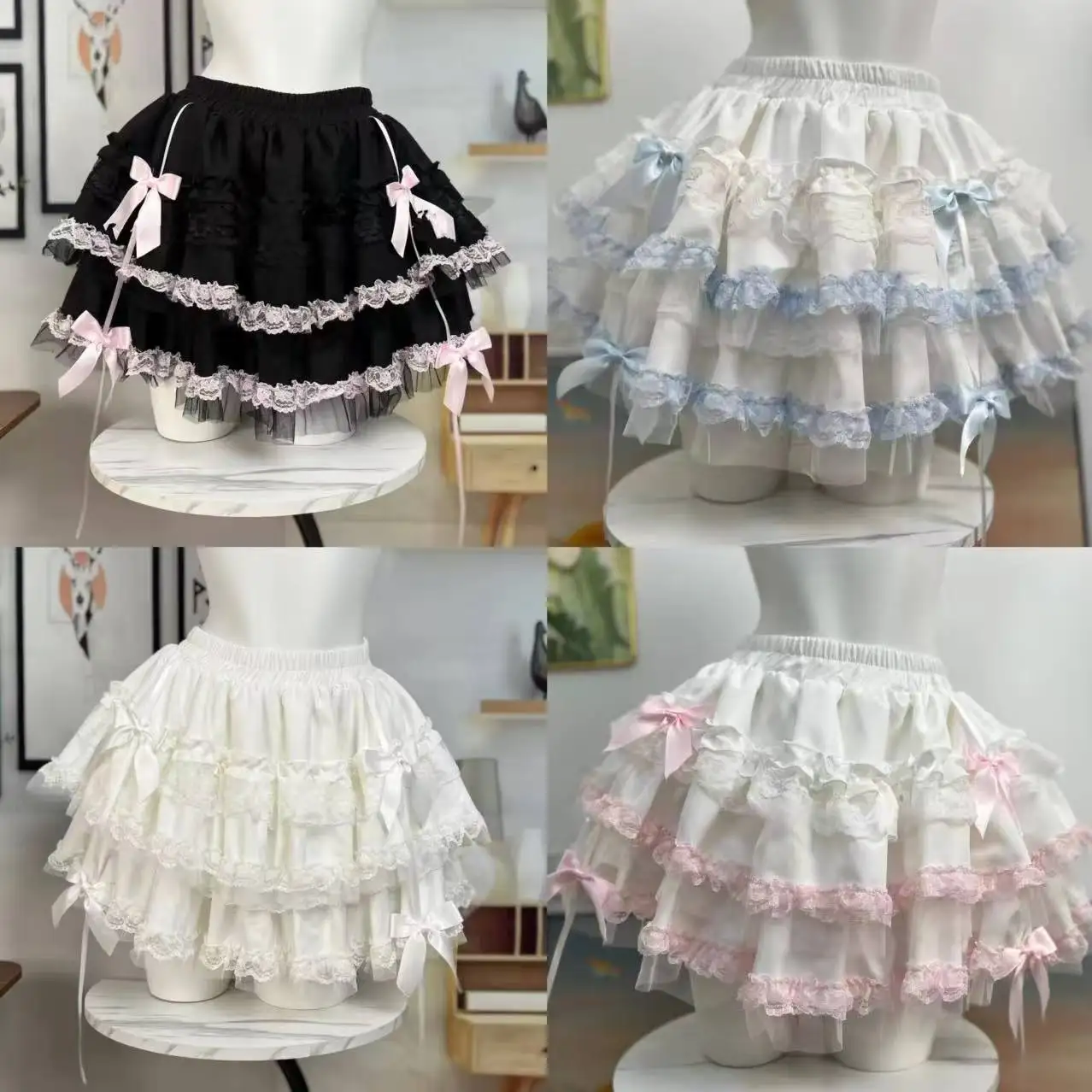 اليابانية الحلو Y2k تنورة صغيرة الساخن الفتيات لوليتا عالية الخصر المرقعة القوس لطيف تنورة Harajuku موضة كعكة التنانير جديد