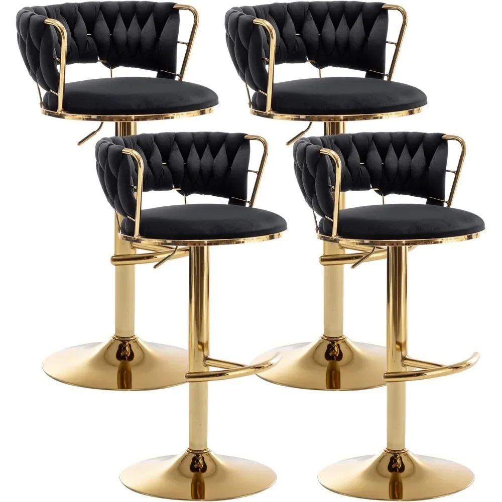 

Bar Stool Set of 4, Counter Height Stools with Low Back, Velvet Adjustable Height Barstools, 360° Swivel Bar Stool