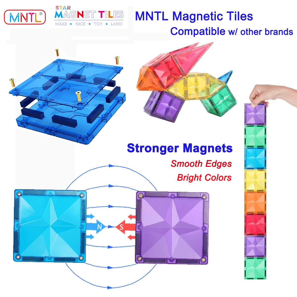 MNTL 36Pcs Magnetic Toys Educational STEM Developmental Building Blocks Magnet Tiles Construction Bricks Kids Toddlers Baby Gift