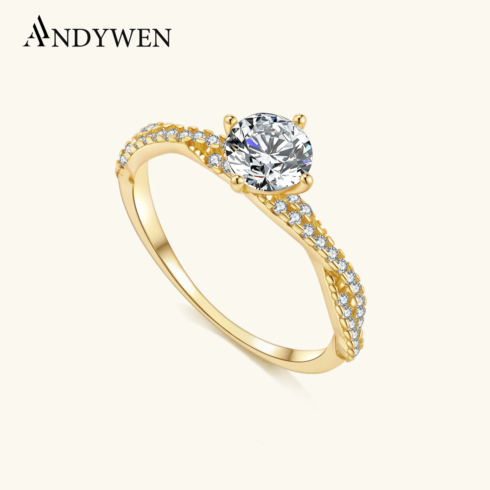

ANDYWEN 925 Sterling Silver Twist Band Ring with Round Zircon Luxury Eternal Love Jewelry for Women Wedding & Anniversary