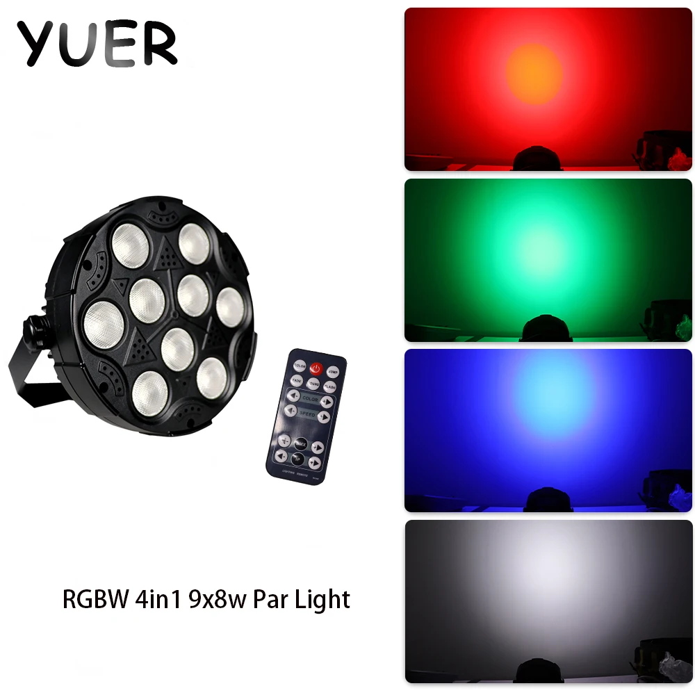 LED Full Color 9x8w RGBW 8 Channels Remote DMX512 Control Par Strobe Light Wall Washing For Home Party DJ Stage Lighting  Lamp