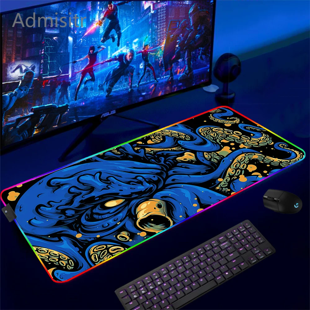 Gaming LED Mousepads Octopus Design Large Backlight Desk Mat Gamer Colorful Mousepad RGB Mouse Pad Luminous Mouse Mats 90x40cm