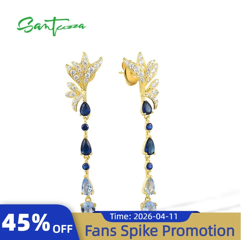 

SANTUZZA стерлингового серебра 925 пробы, висячие серьги с эффектом омбре для женщин, синяя шпинель/стекло, белый CZ, модные изысканные ювелирные изделия для вечеринок