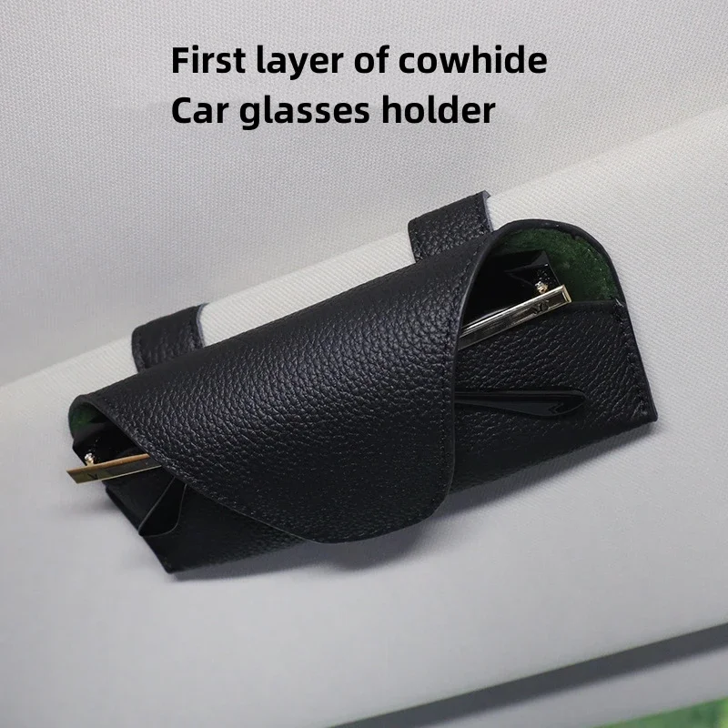 

Leather Car Glasses Case Auto Sun Visor Glasses Holder Sunglasses Clip Card Ticket Holder Automobile Accessories Multi-Function