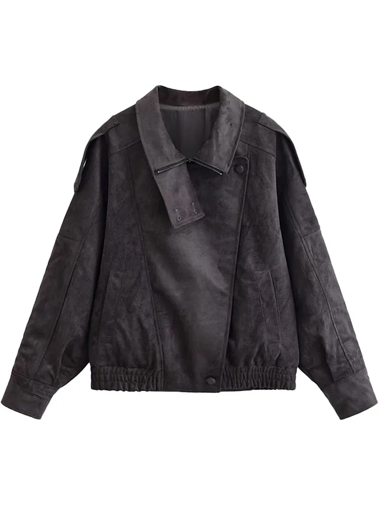 

HH Women Fashion Jackets Turn-Down Collar Long Sleeves Pockets Buttons Zipper Solid Female Casual Loose High Street Coats Mujer