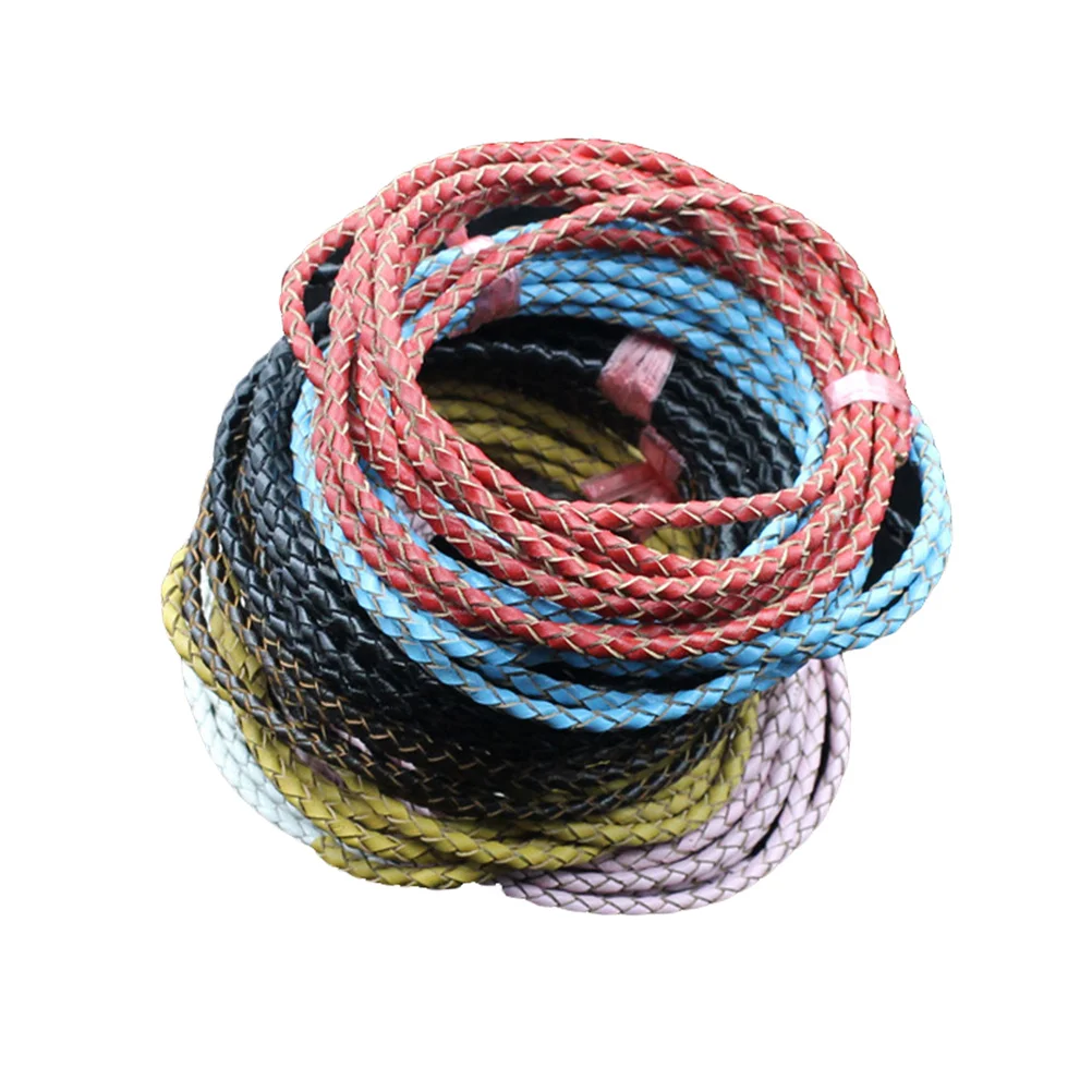 

2 Meters 3Mm Bracelet Cord Round Braided Genuine PU Rope for DIY Jewelry Making Handicrafts Bracelet Crafting Supplies